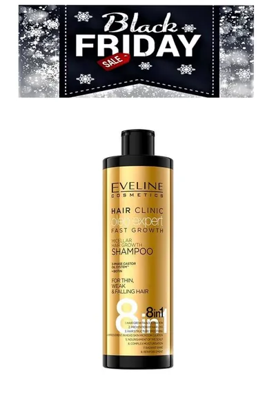 Pachet special – Șampon pentru creșterea rapidă a părului Micellar Hair Clinic Fast Growth 8 în 1 Eveline Cosmetics, 400 ml + cadou