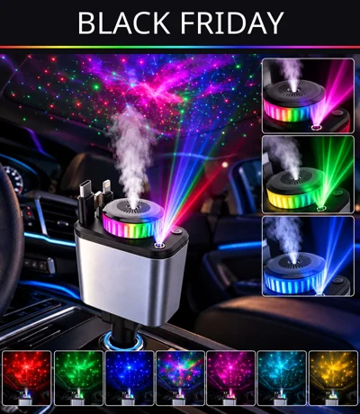 Încărcător auto 5 în 1 cu RGB și aromaterapie – Black Friday