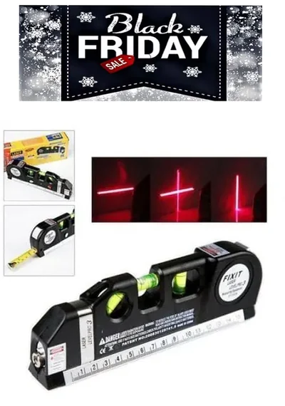 Nivela Laser cruce, orizontal si vertical, boloboc 3 bule, ruleta 2.5m si rigla aluminiu 15cm, multifunctionala 4 in 1 Laser, All in one by Oferte Shop