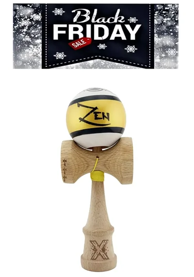 Kendama X ZEN Originala, Profesionala, Vivimall, Big Cups V2, Super Sticky Legendary Cupe Mari, Rulment Metalic cu Ata 55 cm, Auriu/Alb