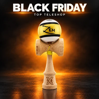 Kendama X ZEN Originala, Profesionala, Vivimall, Big Cups V2, Super Sticky Legendary Cupe Mari, Rulment Metalic cu Ata 55 cm, Auriu/Alb