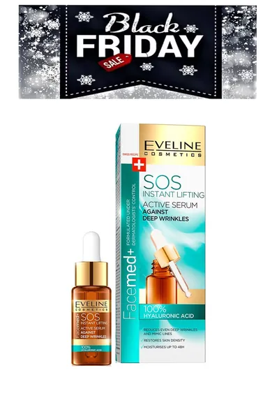 Ser pentru ridurile adânci Eveline Cosmetics SOS Instant Lifting Active Serum, 100% acid hialuronic, 18 ml