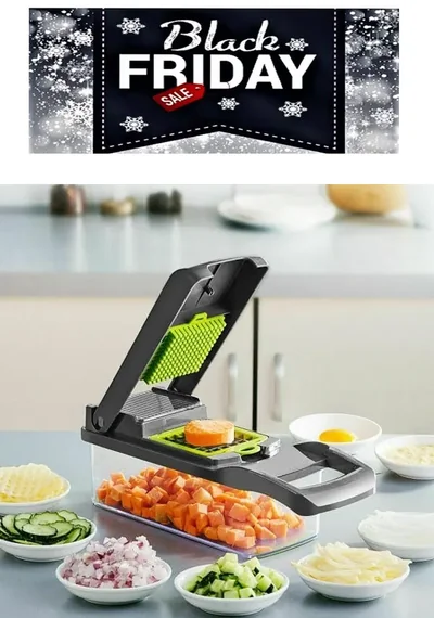 Oferta Veggie Slicer – Razatoare multifunctionala legume si fructe 14 piese + lame inox + maner protectie