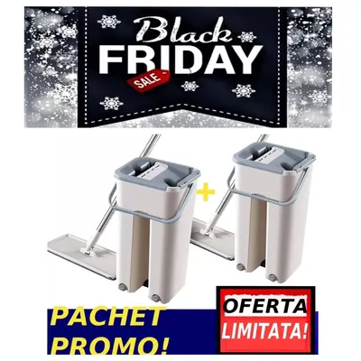 1+1 CADOU – Easy Flat Mop – Inovatorul Mop Cu Doua Recipiente Separate Si Capete Din Microfibra