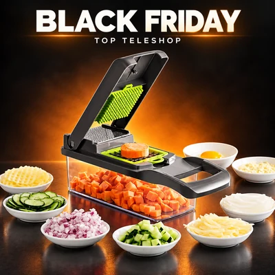 Oferta Veggie Slicer – Razatoare multifunctionala legume si fructe 14 piese + lame inox + maner protectie