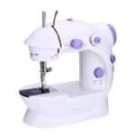 Mini masina de cusut 1001, 20 cm, portabila pe baterii premium, 2 viteze coasere, iluminare si design ergonomic, Mov-Alb, accesorii incluse, Oferte Shop